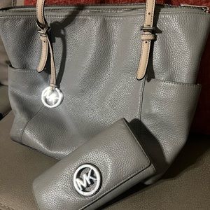 Michael Kors gray tote and wallet